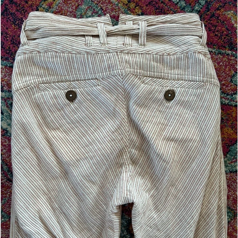 Free People | Women’s amber/cream striped ankle pants, 3 button front, tie belt